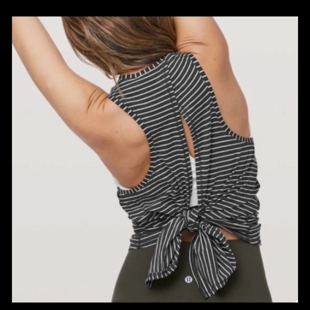 lululemon All Tied Up Black and White Striped Open Back Tank
